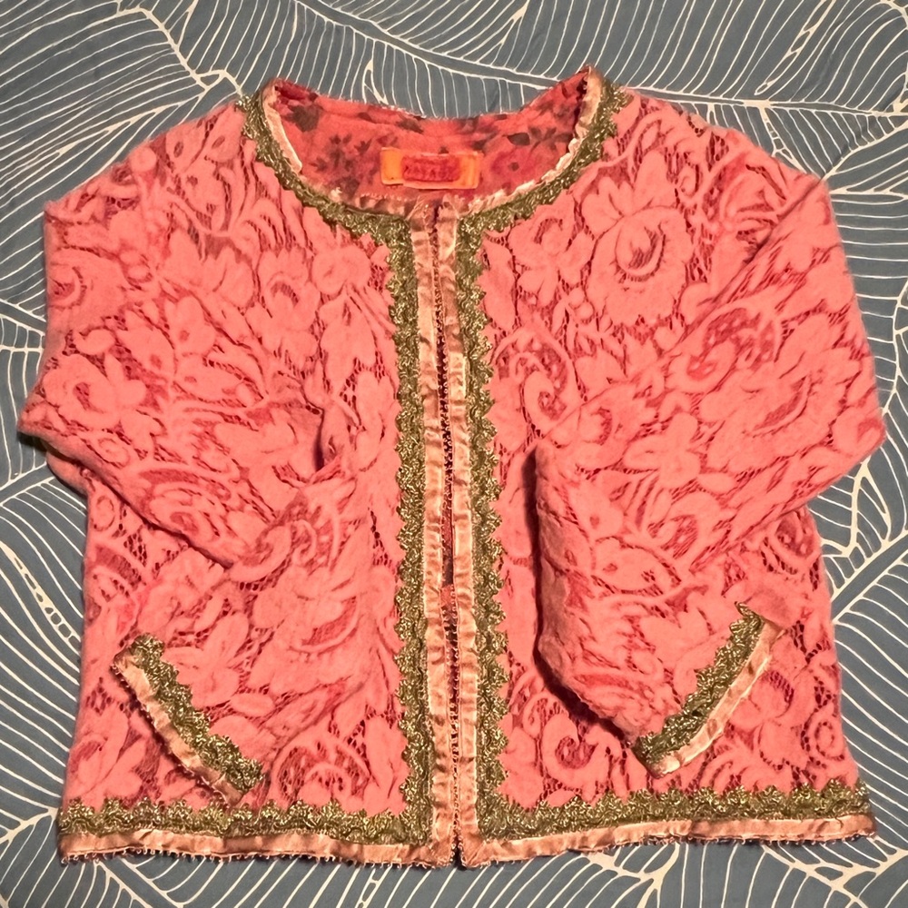 Vintage “VOYAGE” Pink Lace Cardigan